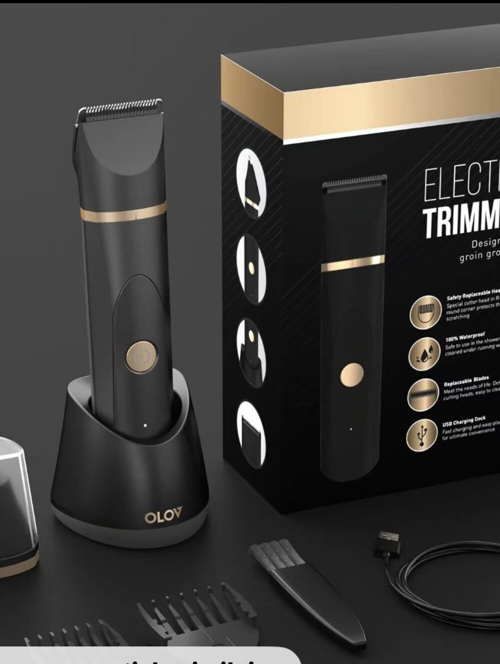 Olov Rechargeable Electric Trimmer - Black and Gold